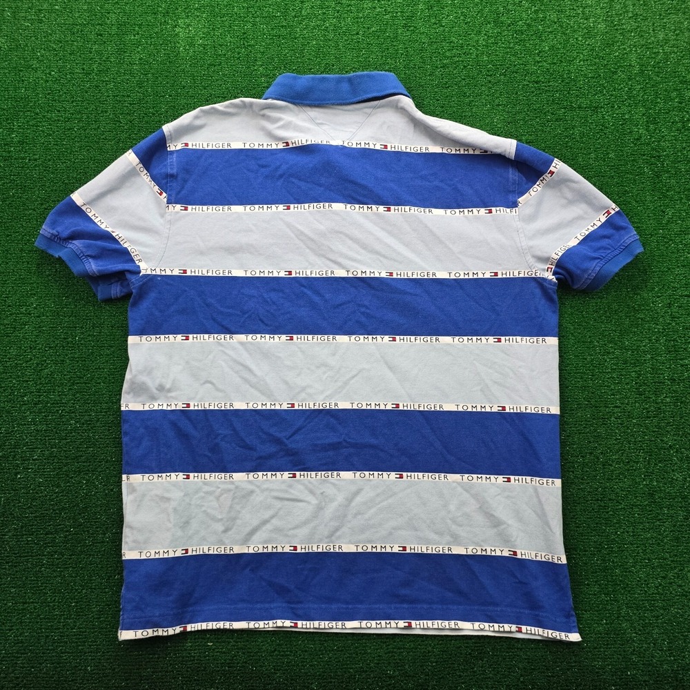 Tommy Hilfiger Pique Polo Shirt Men XL Blue Striped Custom Fit Preppy Golf - Picture 7 of 8